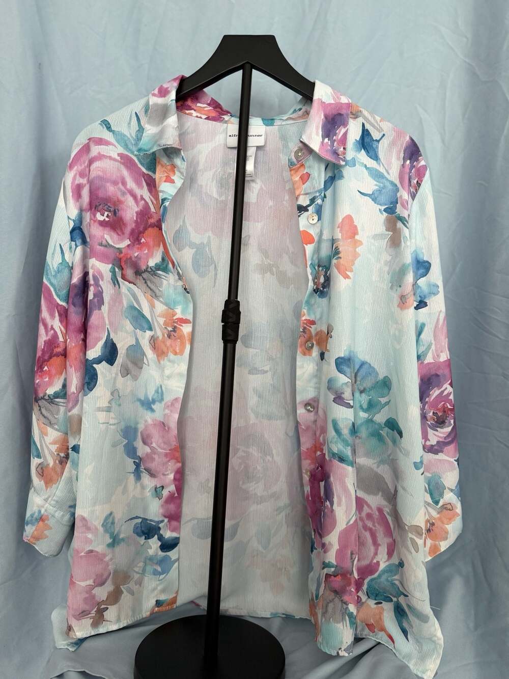 Alfred Dunner Women's Floral Watercolor Button Down 3/4 Sleeve Blouse